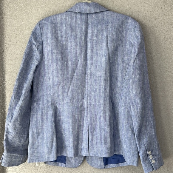J. Peterman Women’s Linen One Button Blue Light Blazer New Without Tag Size 14 - Picture 4 of 10